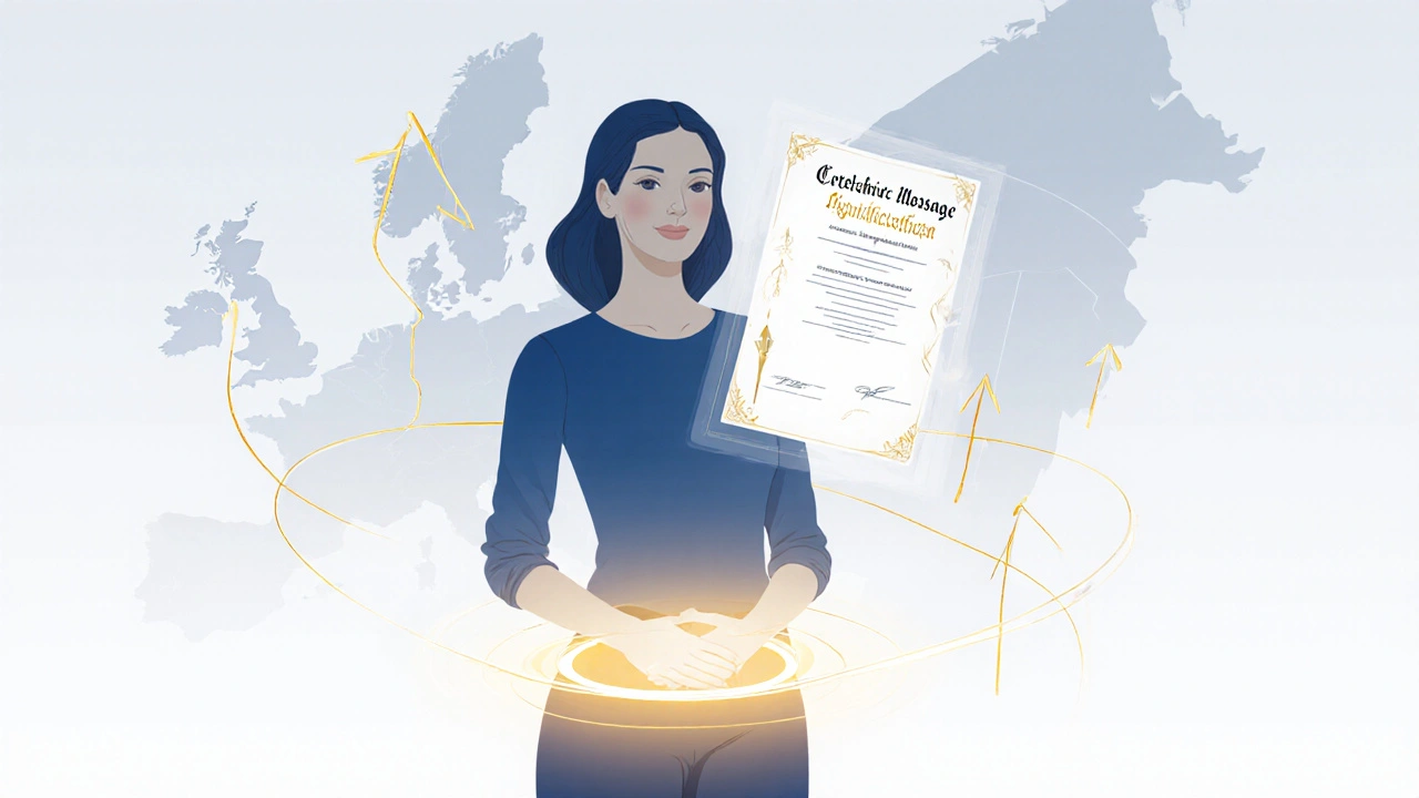 Žena vyžaruje svetlo z panvy, okolo nej certifikát a symboly rastúceho výskumu.