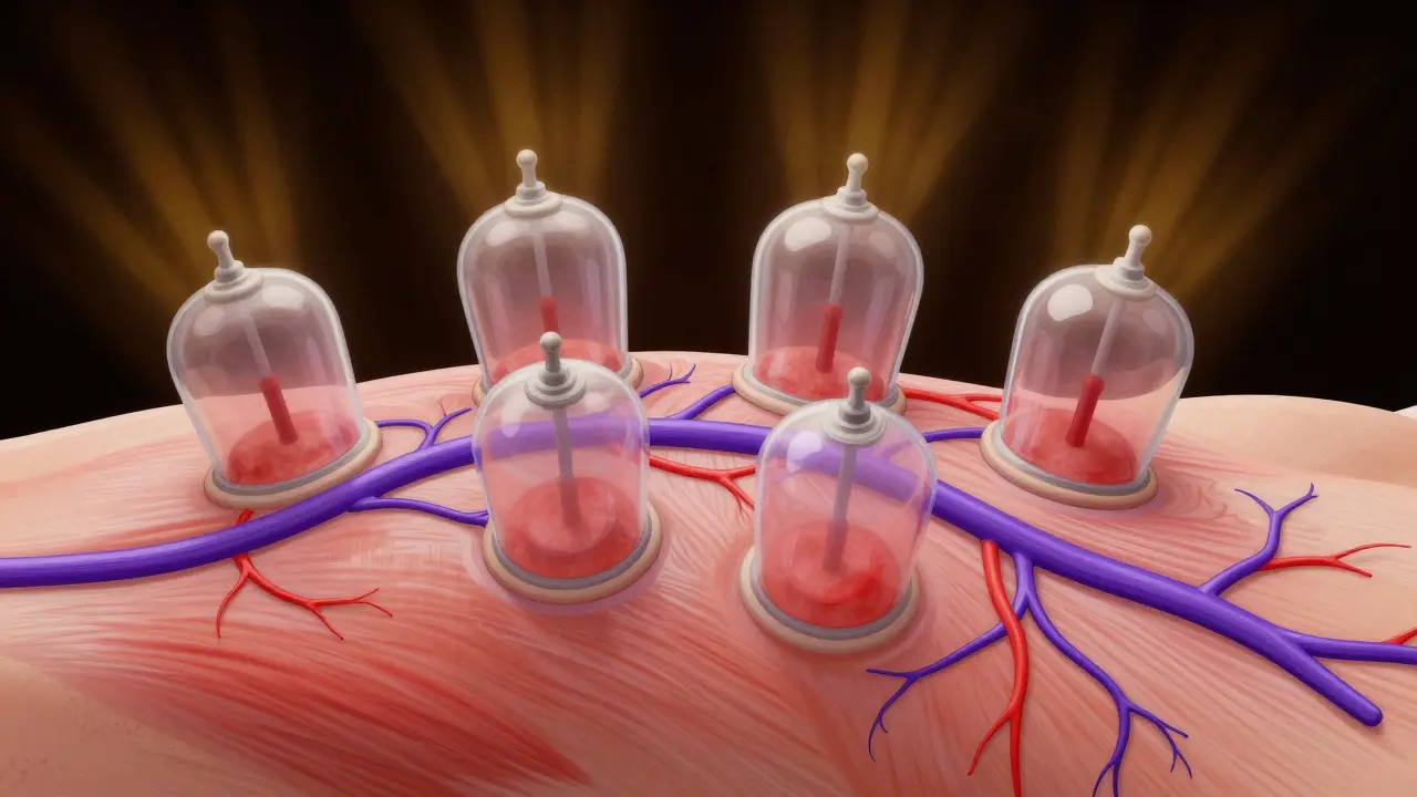 Ukážka zlepšenej cirkulácie krvi pod kožou po použití baňkovačky.