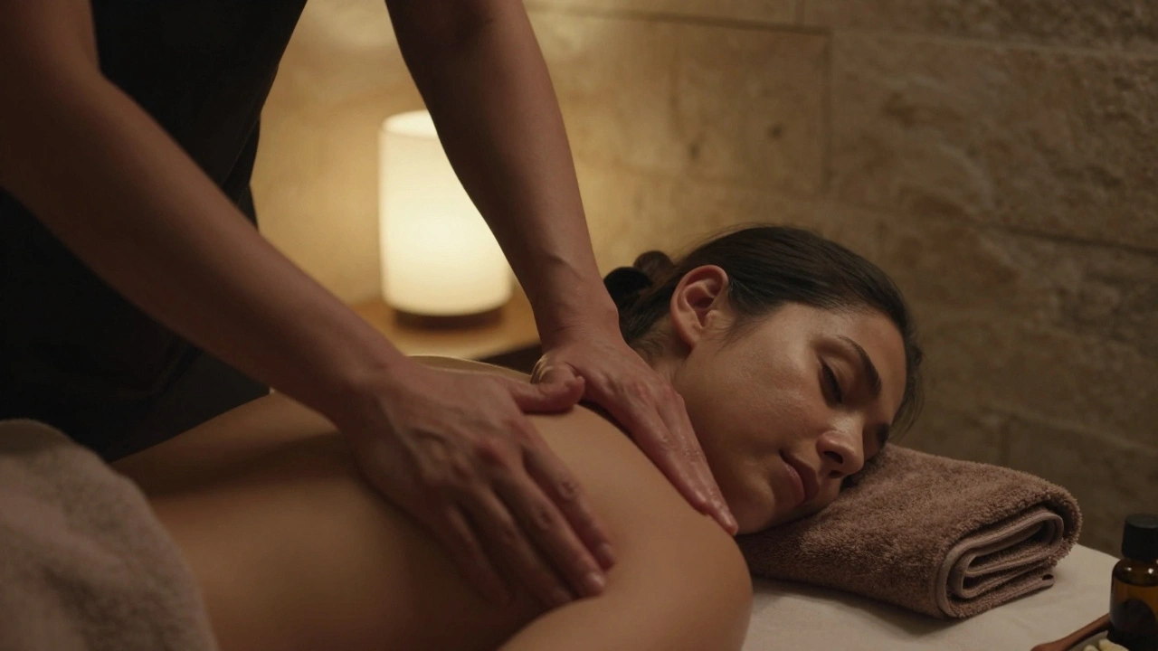 Žena sa úplne uvoľňuje počas individuálnej masáže v izolovanej miestnosti.