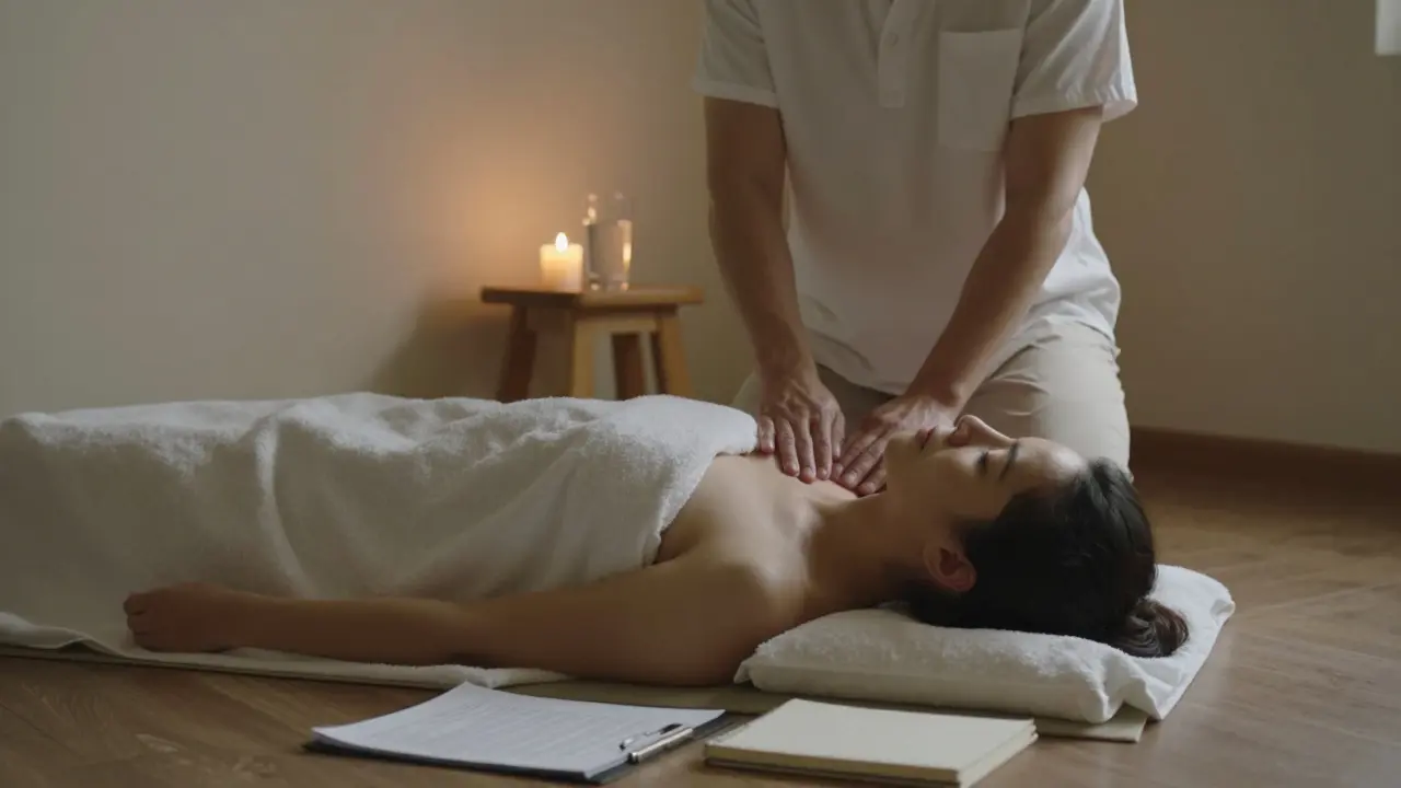 Po masáži masér tišie odchádza, nechávajúc klienta v pokoji s vodou a zloženým súhlasom.