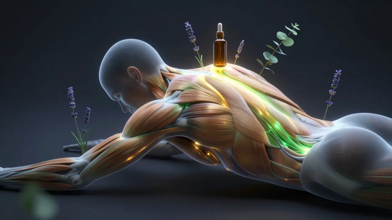 Konceptuálna vizualizácia regenerácie svalov pomocou aromaterapie.