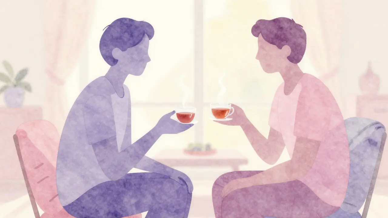 Abstraktná ilustrácia pára po intimite, ktorý si užíva spoločnú diskusiu