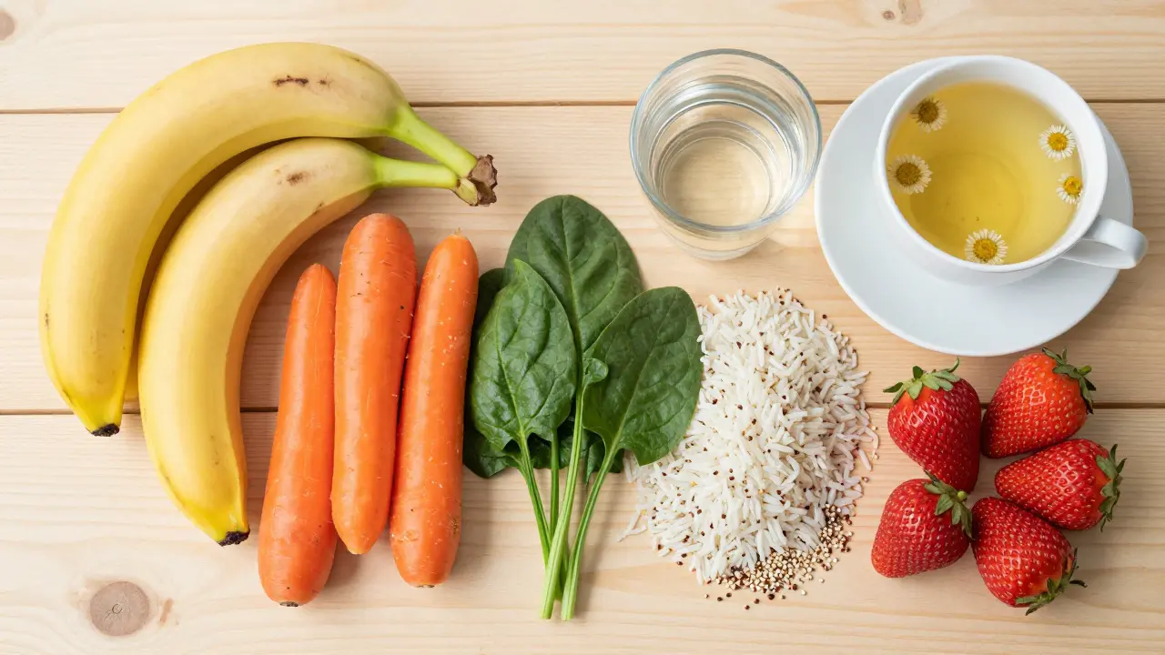 Zdravé jedlá s nízkym obsahom FODMAP na drevenom stole